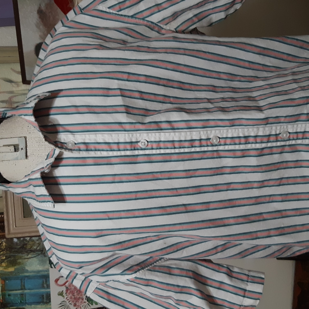 Mens Short sleeve Collared button up shirt Striped HM DIVIDED Sz Med b21